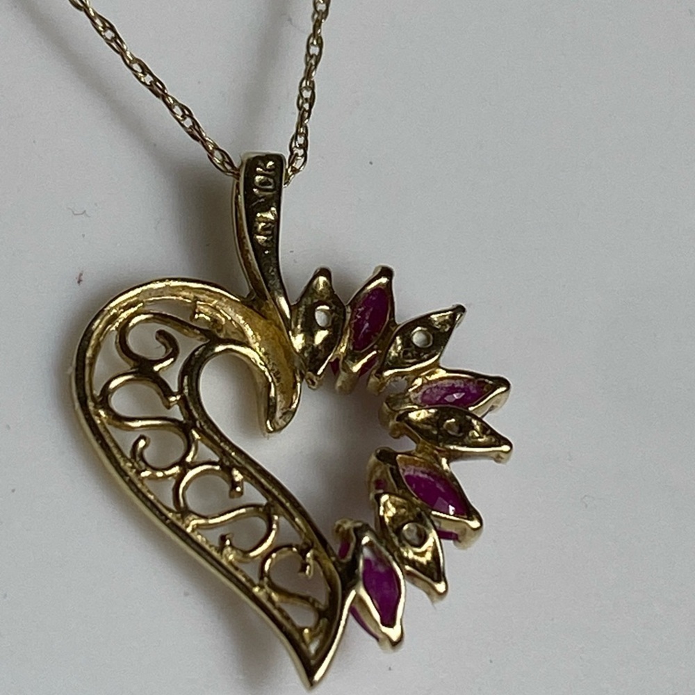 Chain Necklace 10K Yellow Gold Ruby & Diamond ADL Abraham David Loewenstark - Picture 3 of 10